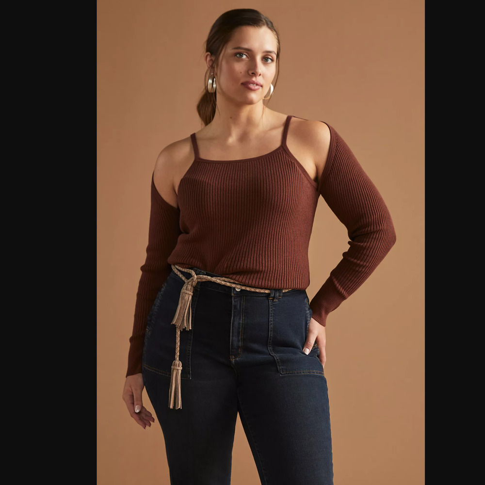 NWT Anthropologie Brown Ribbed Cut-Out Sweater Set - 2X